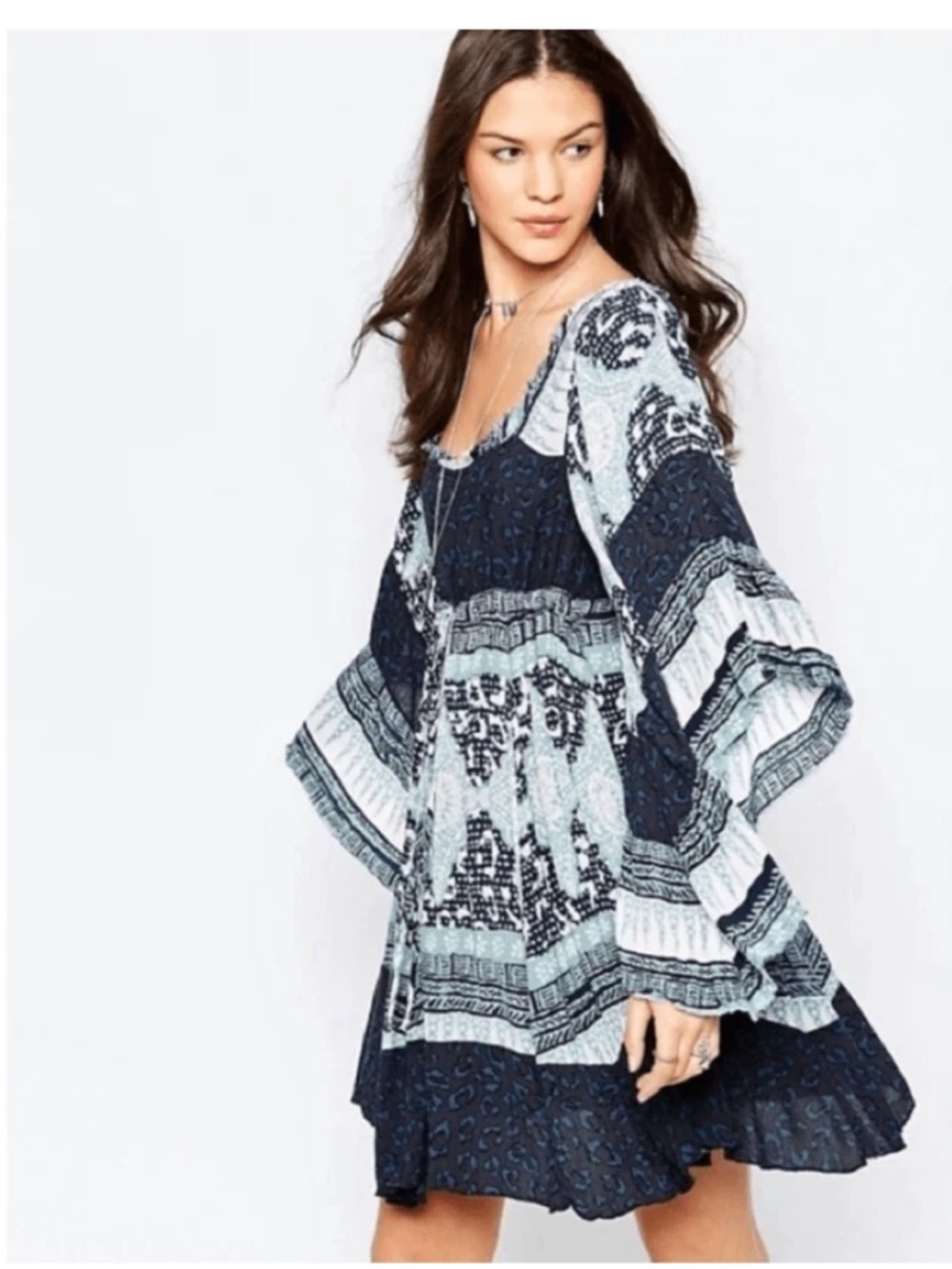Free People Heart of Gold Bell Sleeve Mini Dress Sz XS